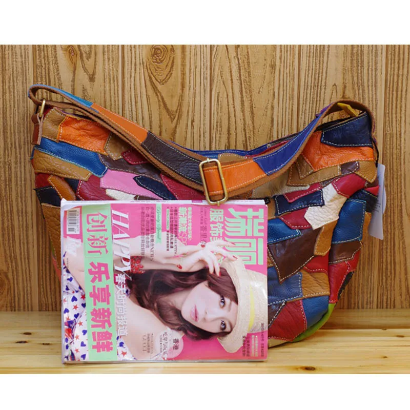 iPinee Irregular Patchwork Design Women Handbags Soft Genuine Leather Bags National Wind Sheepskin Bag For Ladies