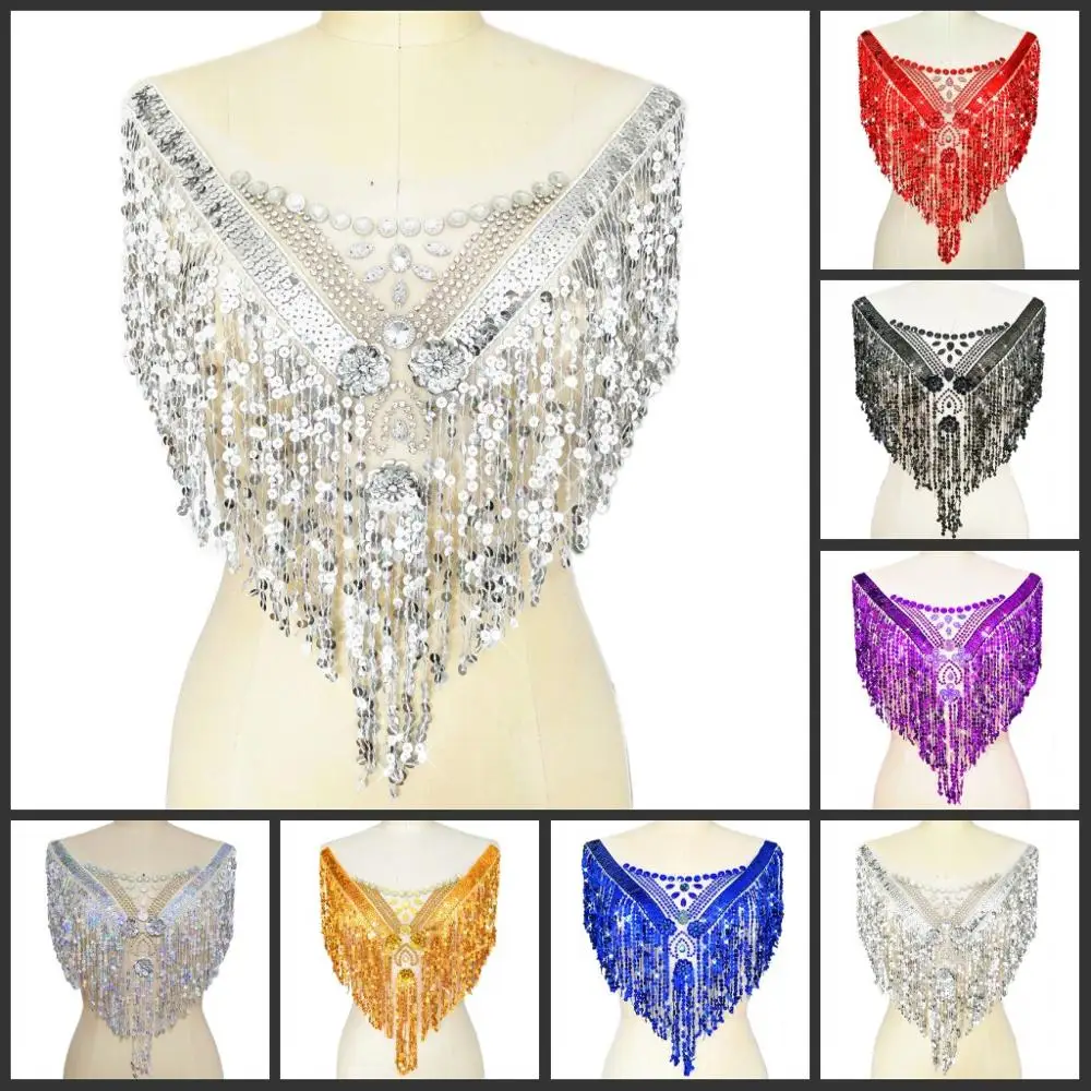

38x44cm HAND Made Chest Neck Sew on Sequins Beads Rhinestones Clothes Applique Patches Sewing For Wedding Costumes Decorations