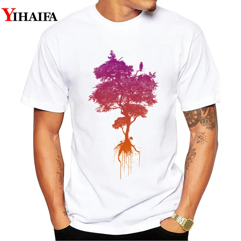 

Men T Shirt Colorful Gradient Tree suit gym Print T-Shirts Graphic Tee Short Sleeve Unisex Casual White Tops