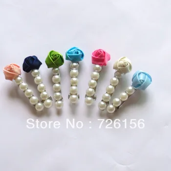 

120pcs/lot New Satin Mini Rose With Many Pearl Hair Clip Girl Clip