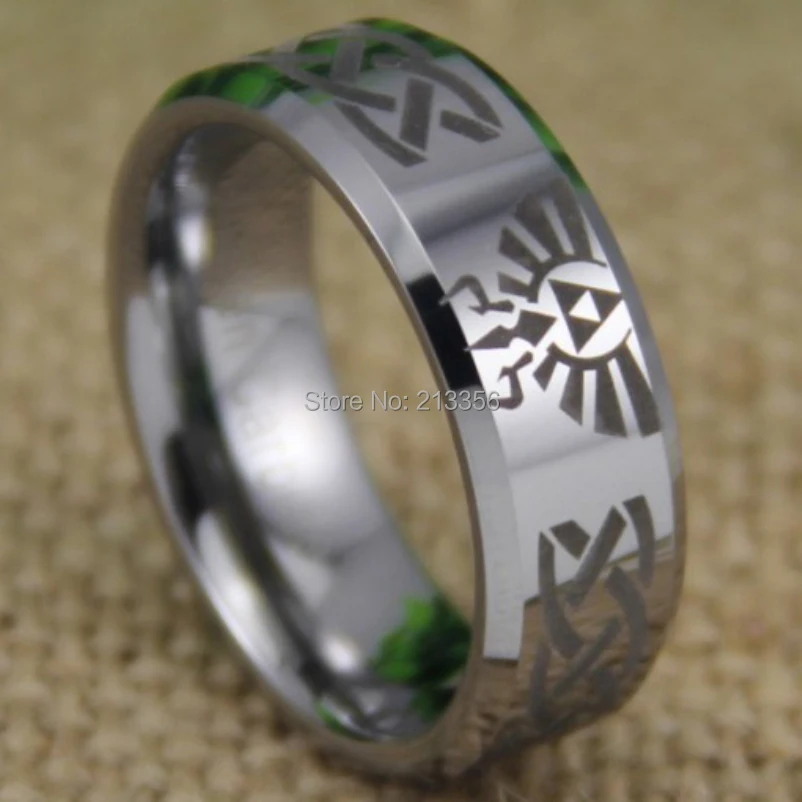 

Free Shipping USA UK CANADA RUSSIA Brazil Hot Selling 8MM Legend of Zelda& Wolf Silver Bevel Men's Fashion Tungsten Wedding Ring