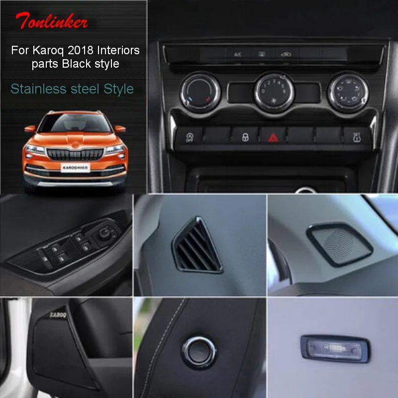 Tonlinker Cover Stickers for SKODA KAROQ 2017-18 Car Styling 1-4 PCS Stainless steel Interior parts Black Style Cover Sticker Tonlinker Cover Stickers for SKODA KAROQ 2017-18 Car Styling 1-4 PCS Stainless steel Interior parts Black Style Cover Sticker