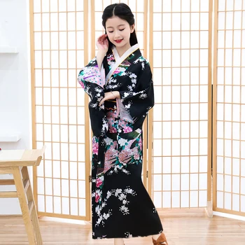

Print Flower Kid Kimono Daily Wear Novelty Black Yukata With 2020 New Japanese Styel Traditional Evening Party Dresses
