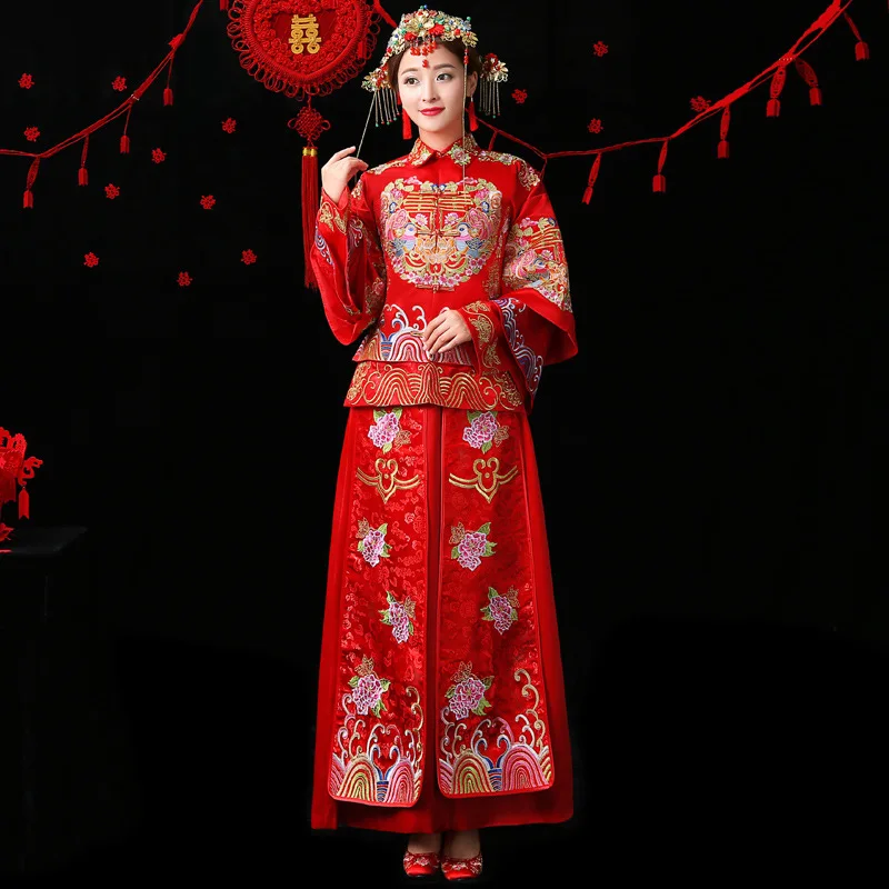 Плюс размер 3XL Китайский традиционный свадебный платье Чонсам длинный красный Qipao одежда с вышивкой восточные платья невесты