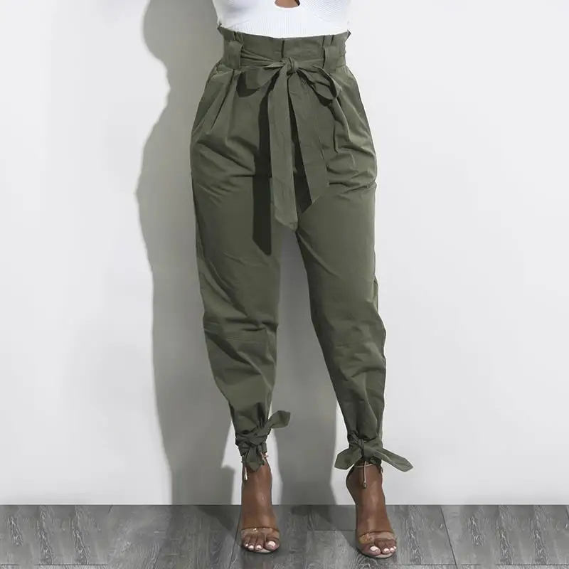 

Fashion Summer Solid OL Style Harem Pants Women Fashion High Waist Female Bow Tie Drawstring Casual Trousers Pantalones WS4769V