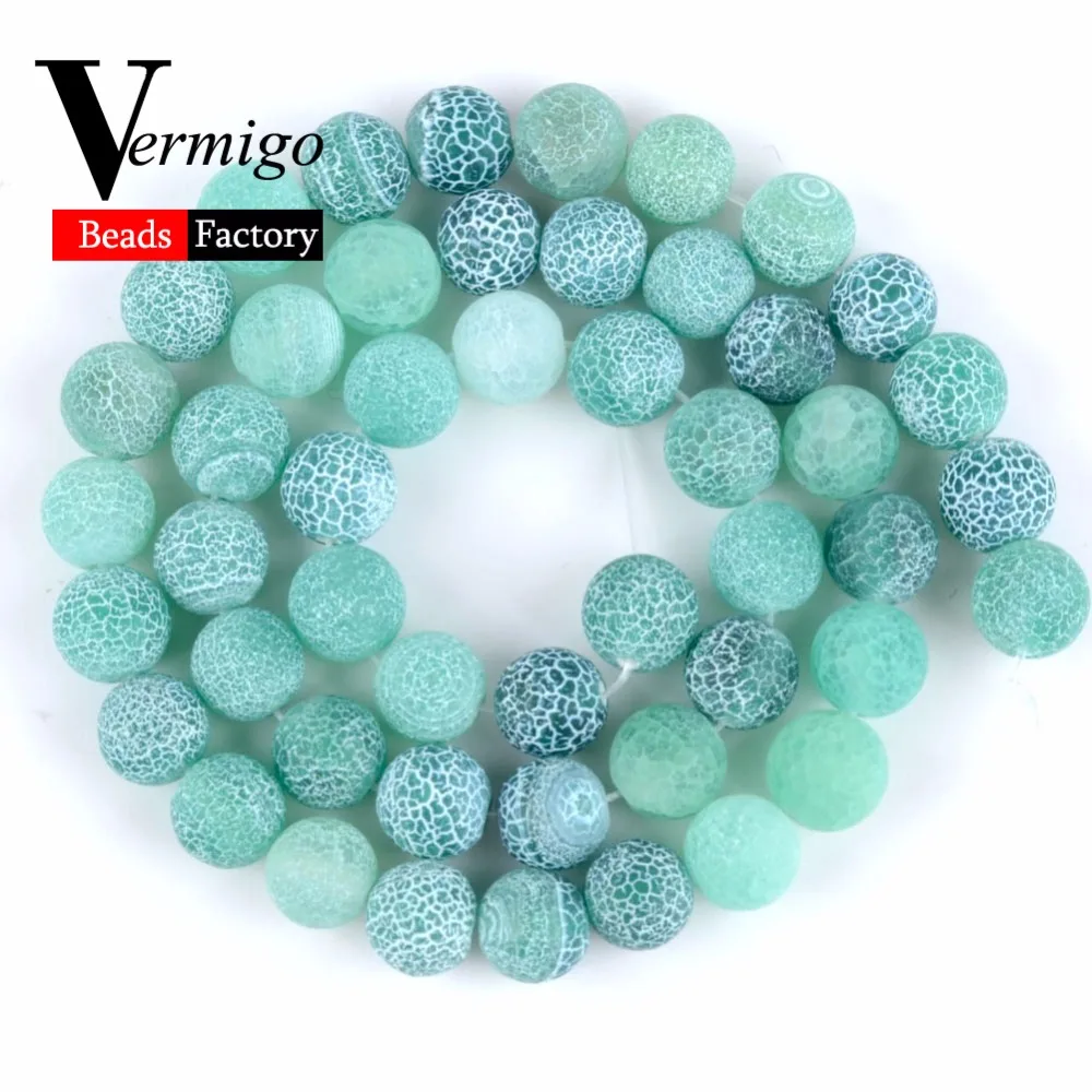 4 6 8 10 12mm Natural Stone Matte Onyx Beads For Jewelry Making Frost Cracked Green Agates Beads Diy Bracelet Necklace 15inches