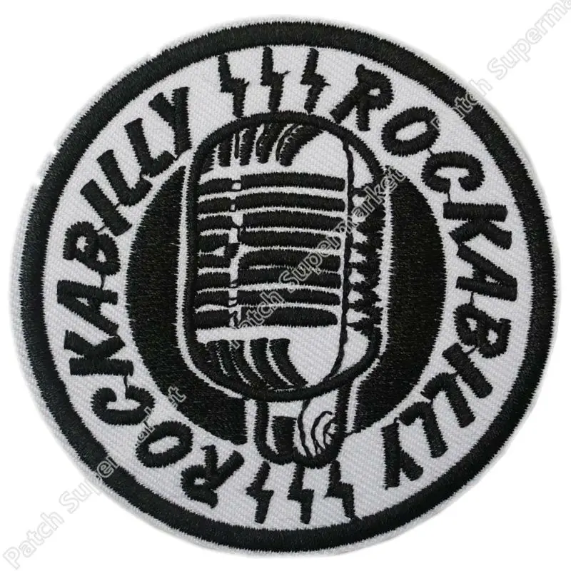 

ROCKABILLY MICROPHONE Music Band LOGO Embroidered NEW IRON ON and SEW ON Patch Heavy Metal embroidery clothing accessories
