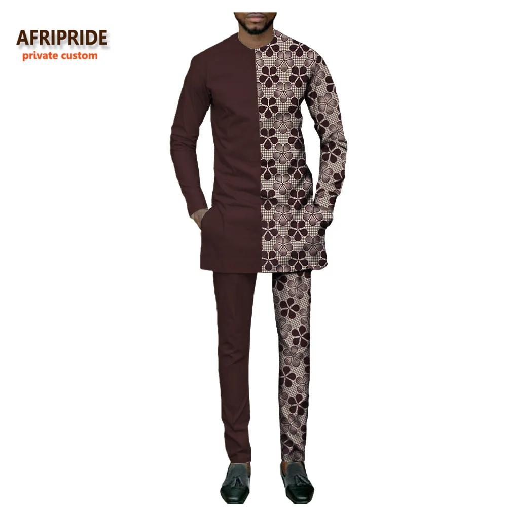 

african casual suit for men AFRIPRIDE private custom full sleeve o-neck top+ankle-length pant slim men's autumn suit A731604