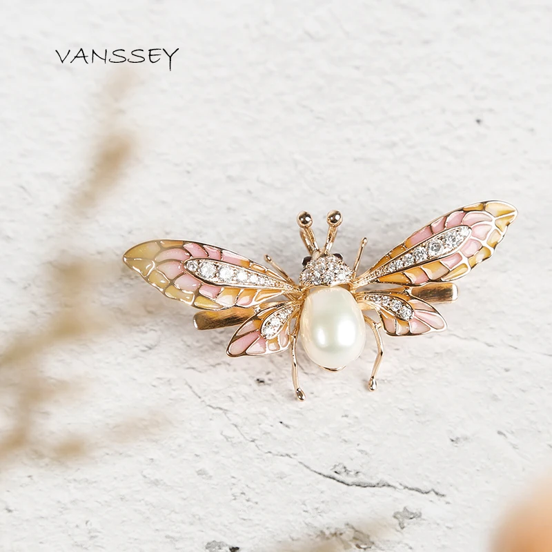 Vanssey, модное ювелирное изделие, насекомое, жук, Бабочка, натуральный жемчуг, эмаль, кубический цирконий, брошь на булавке, аксессуары для женщин, новинка