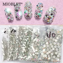 Высокое качество, 1440 шт, блестящие стразы, Кристальные, AB SS3-SS30, без горячей фиксации, плоские с оборота, Стразы для ногтей, драгоценные камни, украшение для ногтей