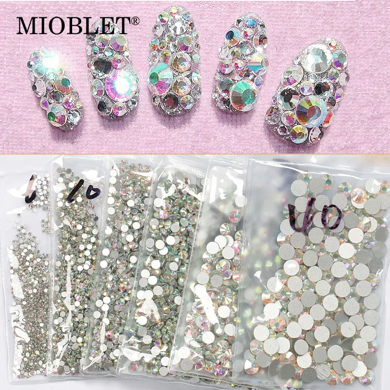 High Quality 1440PCS Glitter Rhinestones Crystal AB SS3 SS30 Non Hotfix Flatback Nail Rhinestones Strass Gem