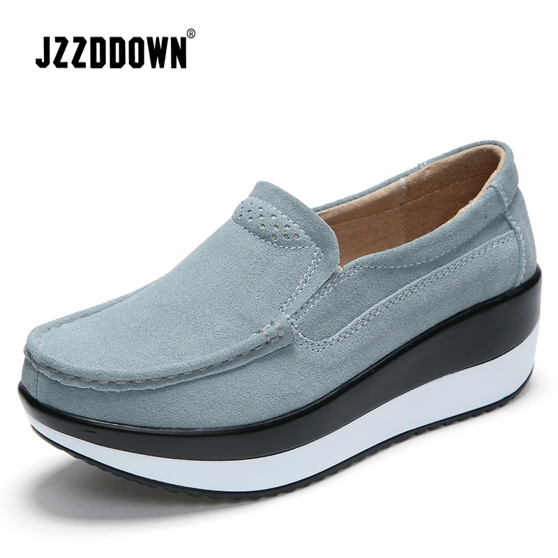 Achat JZZDDOWN Plate Forme Des Femmes chaussures En Cuir Véritable Sneakers Dames Chaussures Compensées hiver Casual Chaussures Mocassins Plus La Taille des femmes chaussures