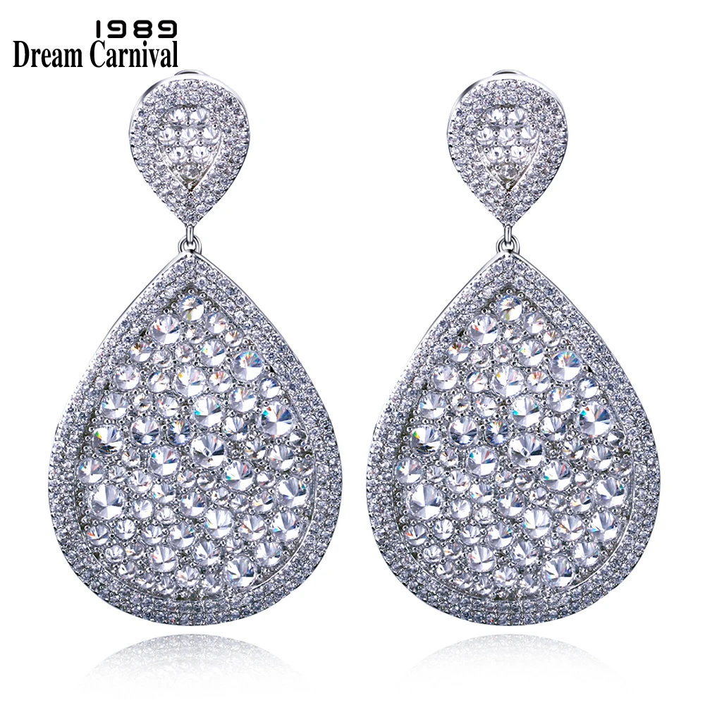 

DreamCarnival 1989 Big Teardrop Pendant Earrings for Women Rhodium Clear Color boucle d'oreille Wedding Bijoux Costumes SE07281