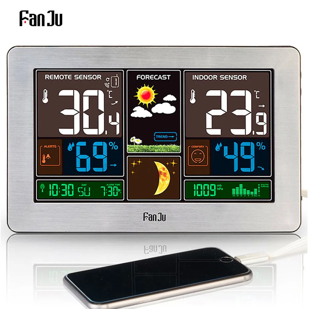 FJ3378 Digital Alarm Clock Weather Station Wall Indoor Outdoor