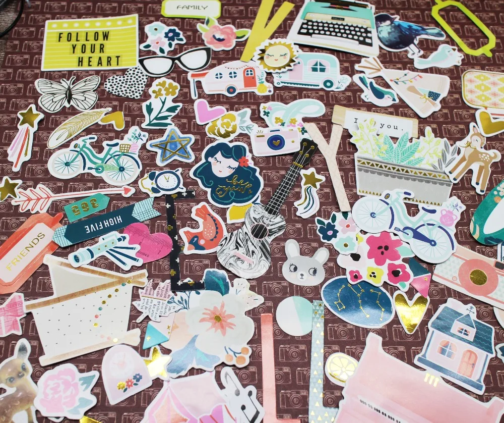 

70pcs Lovely Girl&travel&animals Cardstock shapes Die Cuts Stickers For Scrapbooking Card Making/Journaling Project gift tags