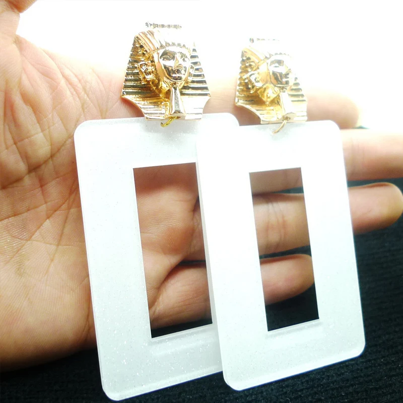 

Fashion Women Earrings Mysterious Ancient Egypt Punk Black White Drop Earrings For Women Girl Female Exaggerated Big Earrings