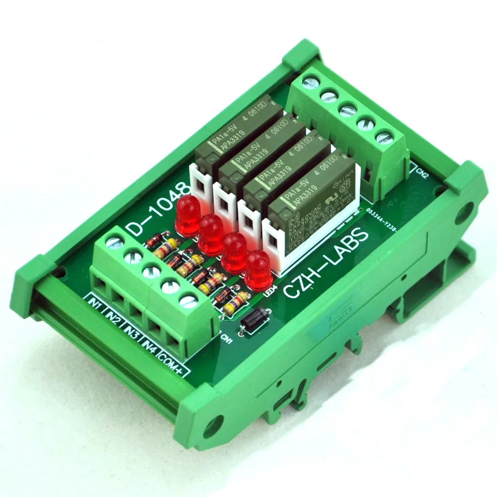 

Slim DIN Rail Mount DC5V Sink/NPN 4 SPST-NO 5A Power Relay Module, APAN3105
