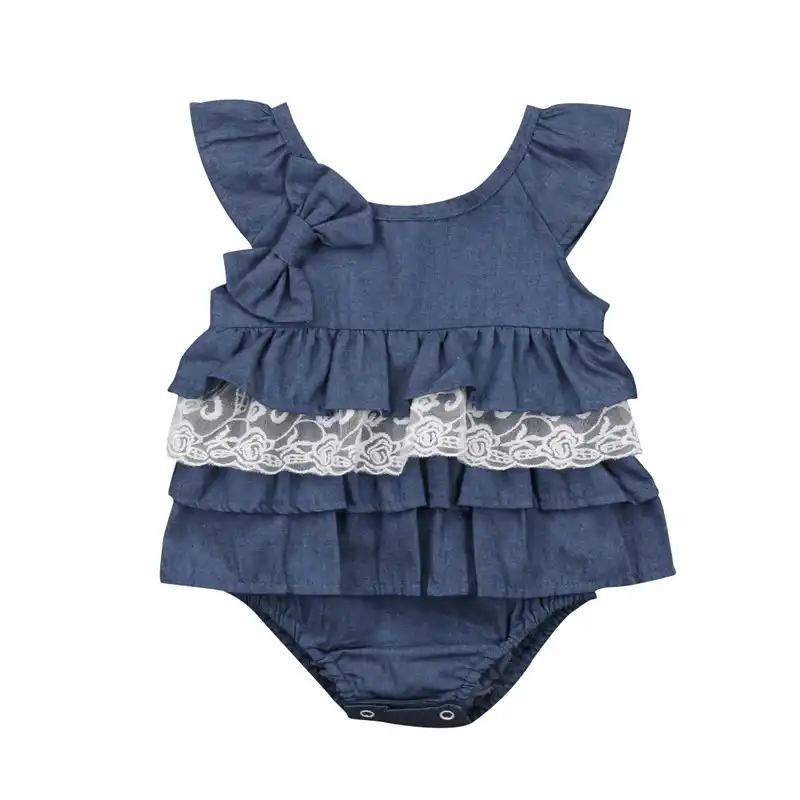 denim ruffle romper