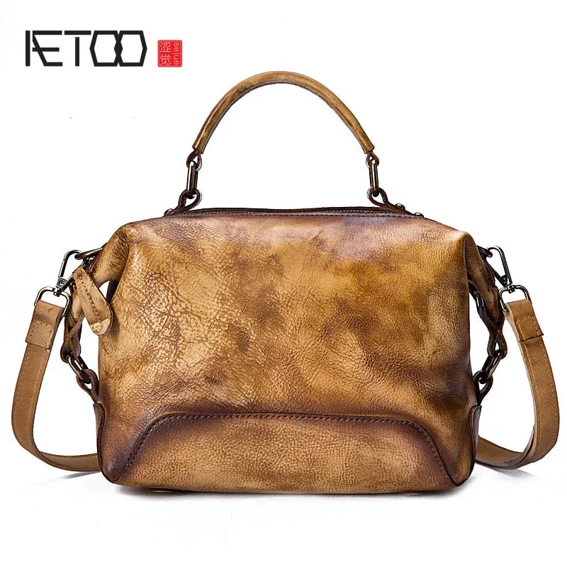 

EUMOAN Ladies retro style solid color large bucket bag Hand-rubbing original diagonal cross female handbag