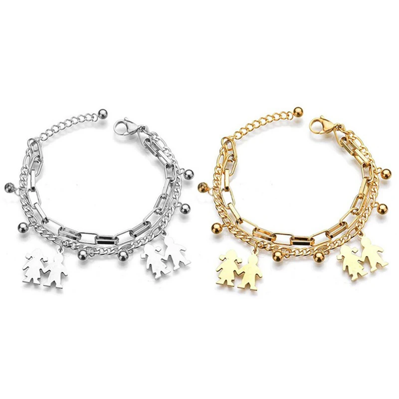 Family Bracelets &amp Heart Bangles For Mom and Sister Gift Gold/Silver Multilayer Chain Stainless Steel Jewelry Layered Lovers | Украшения
