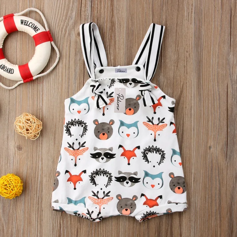 

Newborn Infant Baby Outfits Boy Girls Toddler Romper Jumpsuit Clothes Baby Girl Sleeveless Animal Dress White