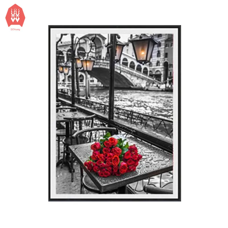 

DIY Diamond Painting Cross Stitch Diamond Embroidery Diamond Mosaic Rose Flowers Red and Black Home Decor Needlework Kits Gift