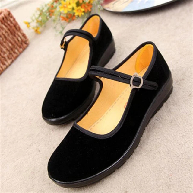 2019 Mary Janes Panie mieszkania klamra Strap wygodne kobiety buty okrągłe toe Solid casual buty plus rozmiar 34 ~ 41 czarny WFS508 -