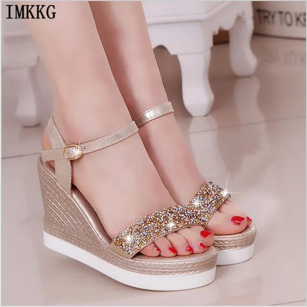 IMKKG 2017 New Summer Women Fashion Diamond Sandals Wedge Female High ...