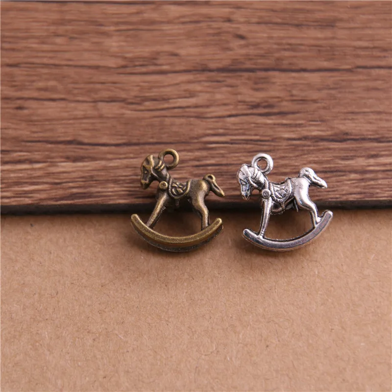 20PCS 14*15mm 2 Color Rocking Horse Charms Animal Toys Pendant Metal Alloy DIY Necklace Bracelet Earrings Marking