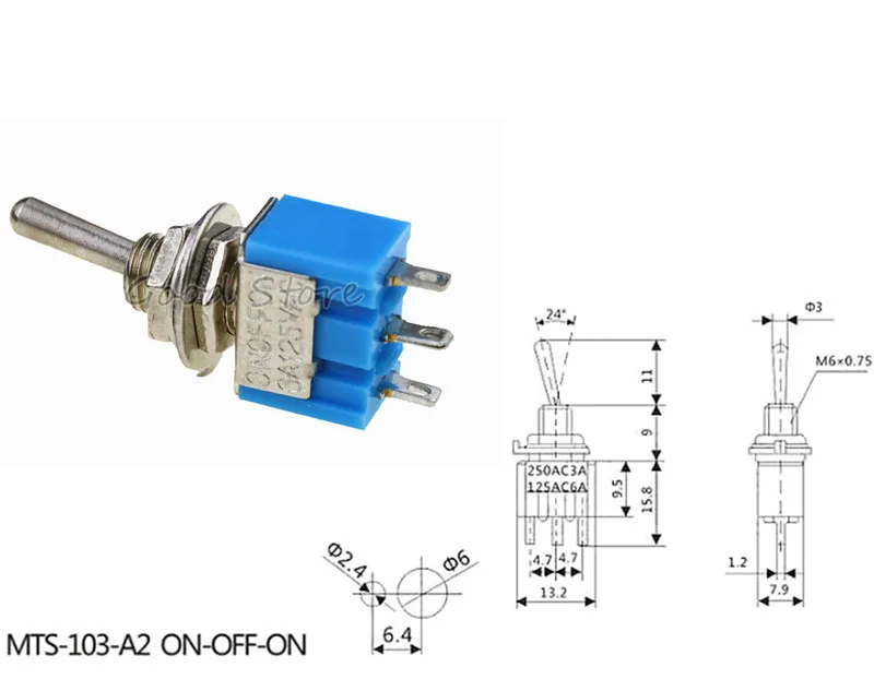 10 шт. ВКЛ-ВЫКЛ-на светильник синий 3Pin 3 позиции фиксации MTS-103 AC 125 V/6A 250 V/3A Мощность кнопка переключения автомобиля DL