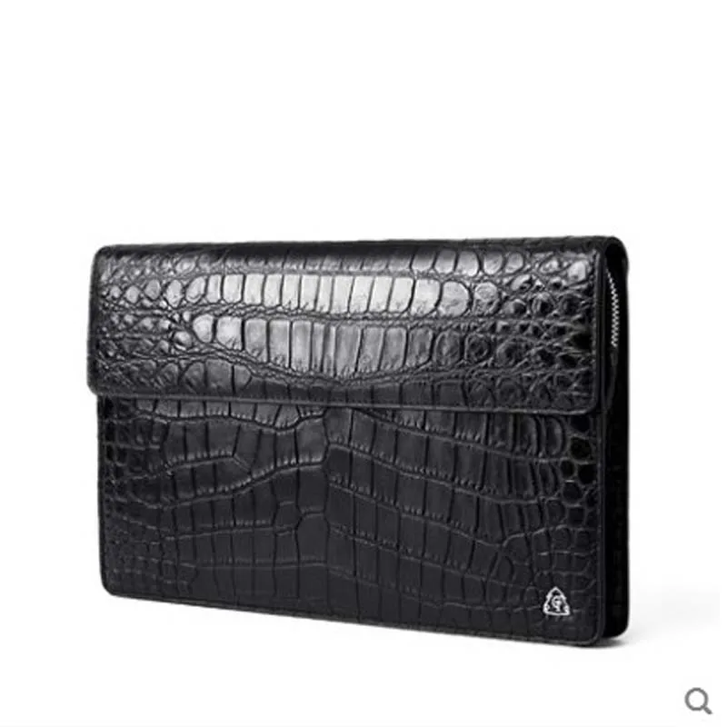 

gete New real crocodile leather belly hand bag male leather horizontal flip Large capacity crocodile leather hand bag man bag