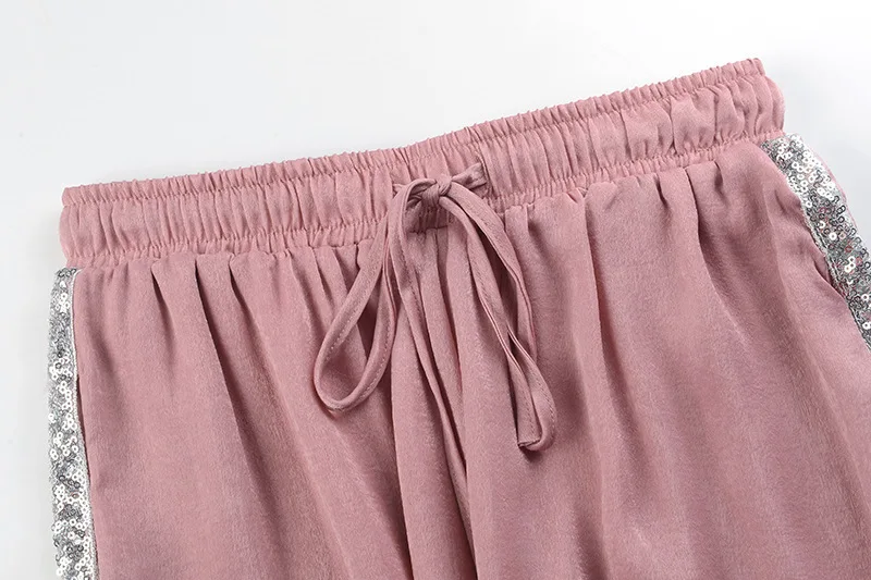 Streetwear Coreano Side Verano Alta Black Pantalones 2018 Slim Nuevo Cintura Gruiiceen Rebordear rosado Harem Bf6IpI