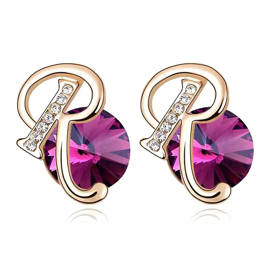 

Brand Jewelry Crystals From Swarovski Round Stud Earrings For Women Letter R Earring Fashion Wedding Jewelry Ladies Brinco