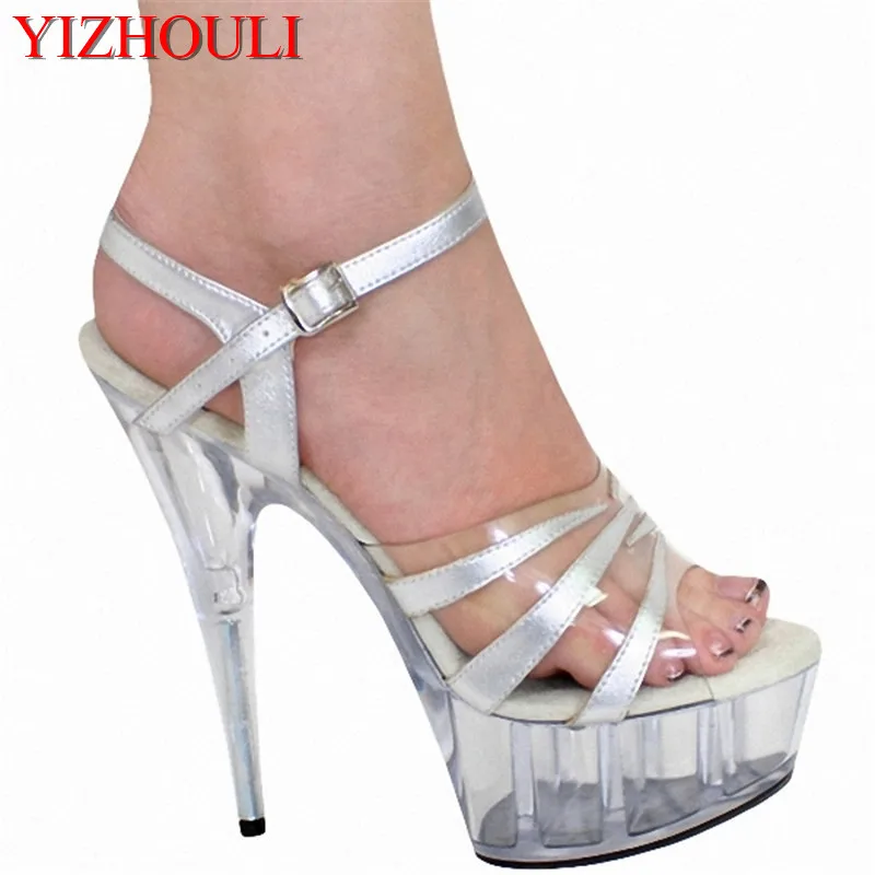 

Summertime fashion 15cm heels, sexy 6-inch platform sandals silver uppers, clear platform sandals