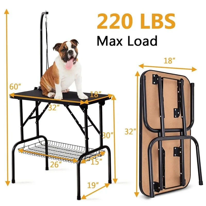 

32" Pet Grooming Table Durable Foldable Rubber Top PS6895