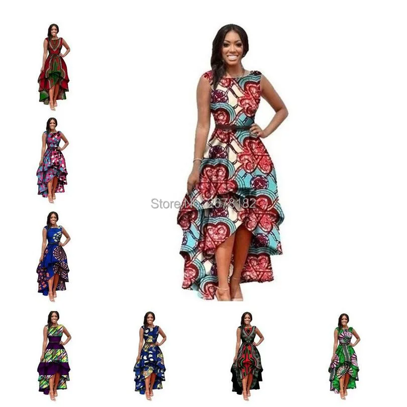 

African Dresses Polyester Traditional African Clothing Time-limited Real 2018 Large Swing Waist Sleeveless Dress Women Printing