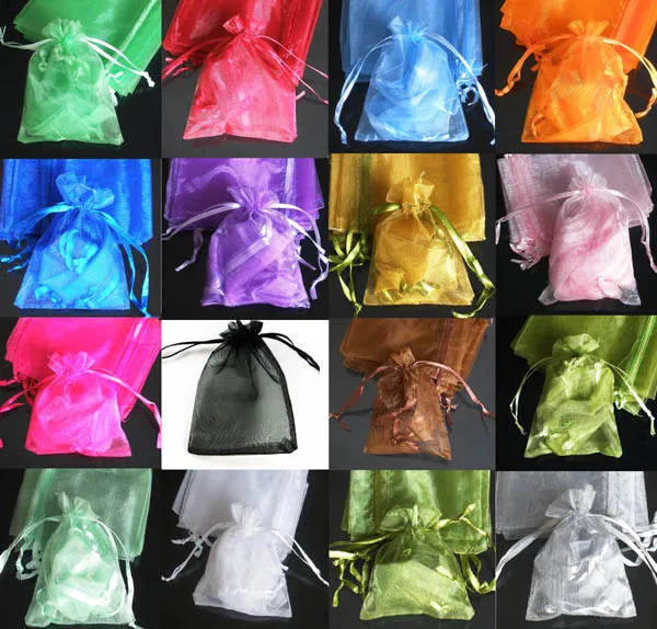 

100 Random Mixed Drawable Organza Wedding Gift Bags&Pouches 12x9cm(W00458 X 1)