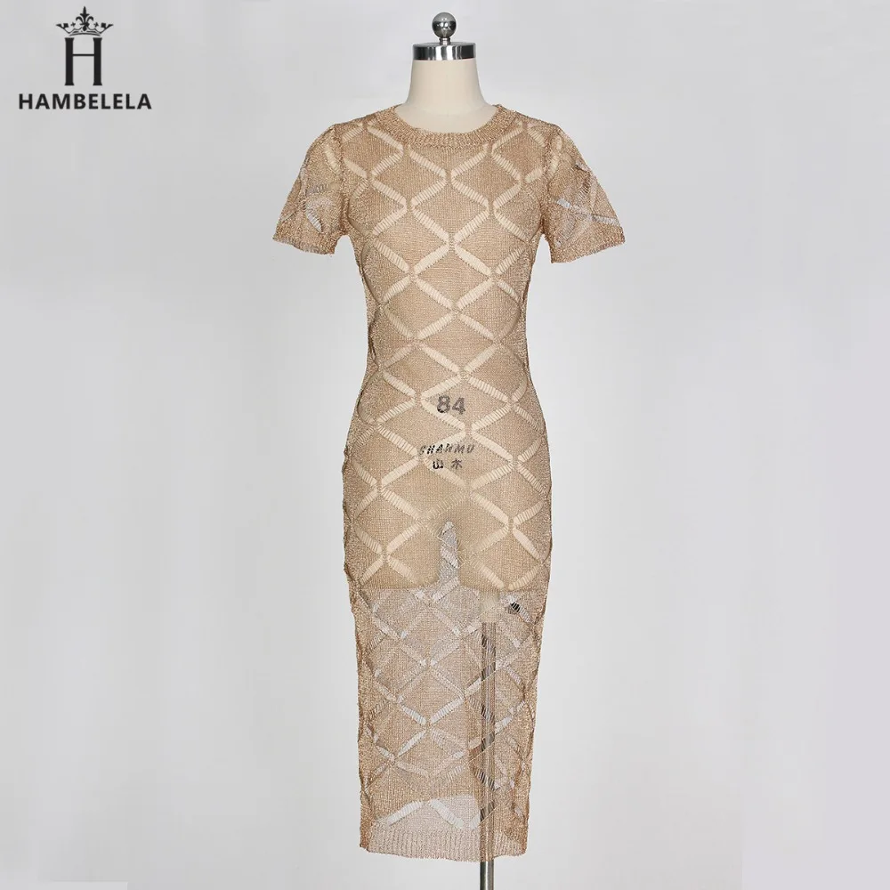 Hambelela 2017 Sexy Evening Party Bodycon Dress Short Sleeve Knitted Dress Party Night Club Dress Gold Shinning Robe Longue Ete (5)