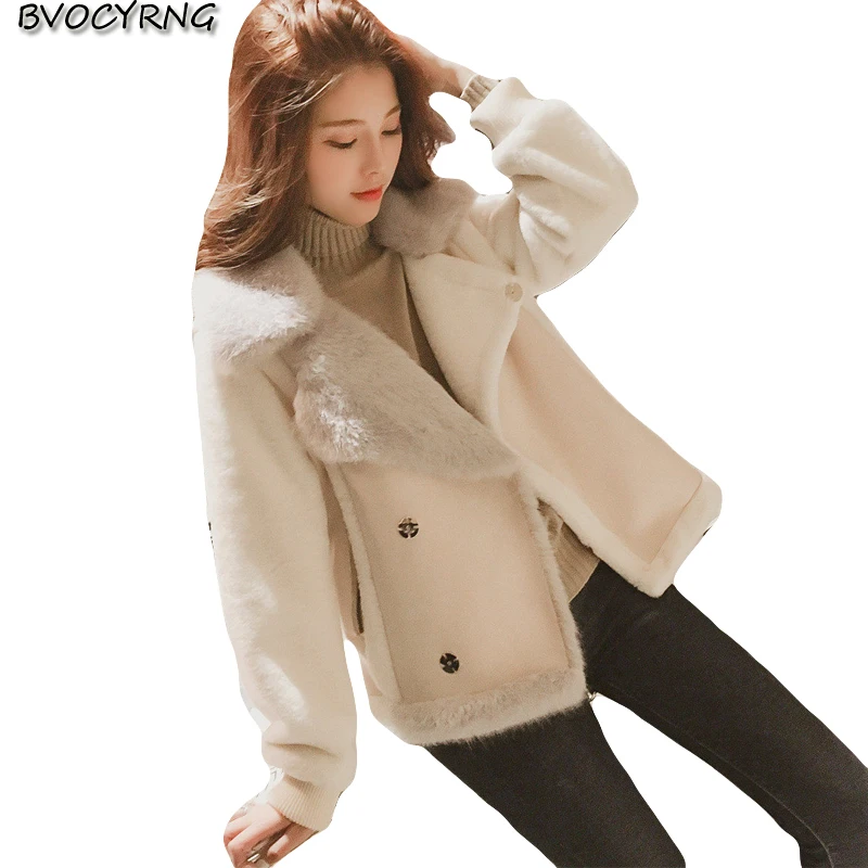 2018 Chaud Veste De Vestes Tops Survêtement Automne Femelle Pink Courte Lâche D'agneau Peluche Chic A1093 white Fourrure Purple En Femmes creamy Hiver Nouveau Manteau Daim wzqU6dUt