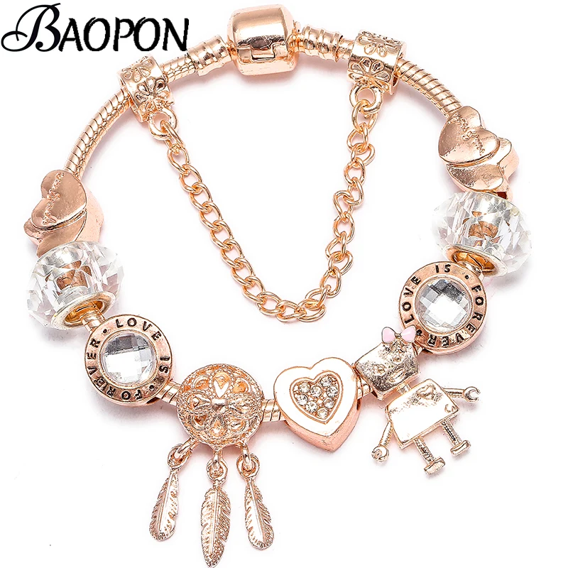 

BAOPON High Quality Robot Beads Charm Bracelet Fits Original Fine Bracelets Bangle For Women Fashion Accessories Dropshipping