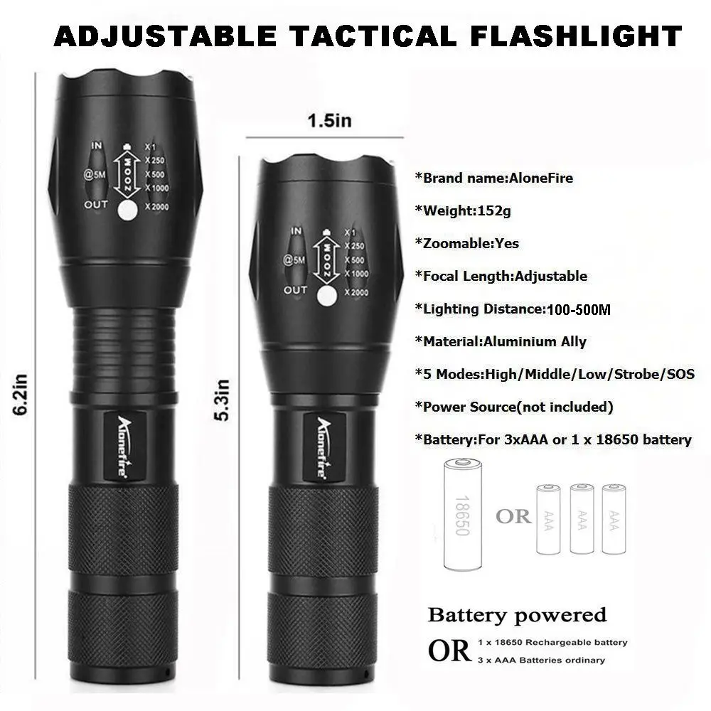 Светодиодный тактический фонарик высокой мощности AloneFire nightligh E17 G700 Фокусируемый