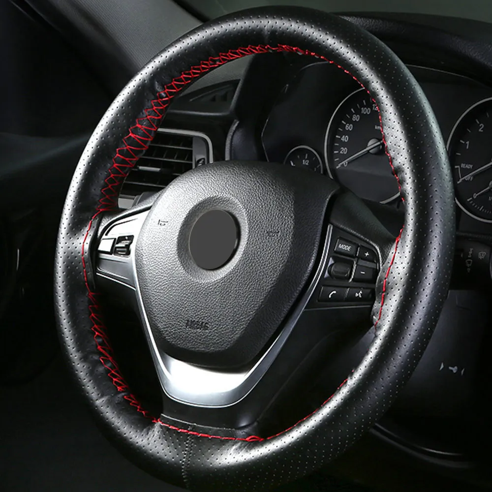 

DIY Genuine Leather Car Steering Wheel Cover Soft Anti slip Safety Protector100% Cowhide Braid With Needles Thread 38 cm Size