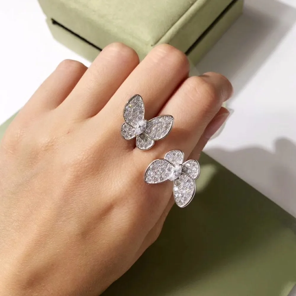 

Hot famous Brand Women Wedding 2 butterfly Ring fashion AAA cubic zirconia flower Jewelry Gold Rings Valentine's Day gift