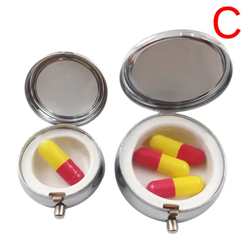 3 ячеек металлический круглый чехол для лекарств Портативный прочный металлический круглый медицинский контейнер для держателя органайзера чехол для таблеток - Цвет: C