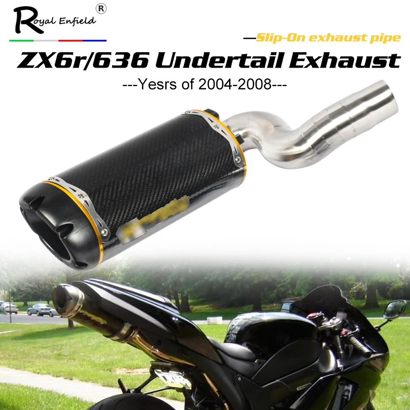 

ZX6R ZX636 Motorcycle Exhaust Carbon Fiber underseat muffler Mid Pipe Slip On For Kawasaki ZX6R ZX636 2004 2005 2006 2007 2008