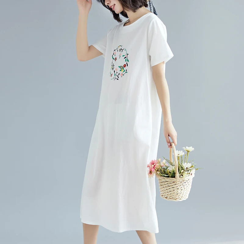 cotton linen plus size vintage embroidery women casual loose long summer dress elegant clothes 2019 ladies dresses sundress
