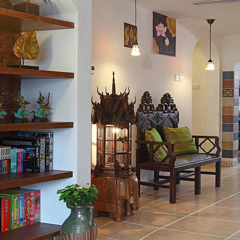 Southeast Asia table lamp solid wood creative personality birdcage table lamp antique lighting decoration Southeast Asia table lamp solid wood creative personality birdcage table lamp antique lighting decoration