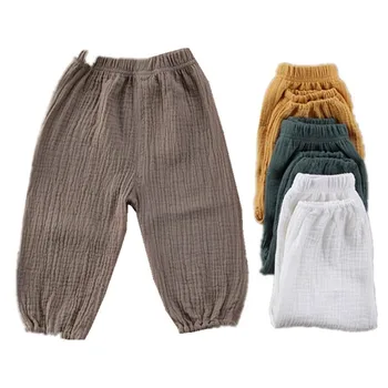 

pudcoco 0-4T baby solid 4 colors Infant Wrinkled Cotton Retro Pantalettes Kids Baby Girl Boy Bottoms Trousers Loose Soft Pants
