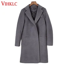 VIHKLC женские длинные шерстяные смеси Осень Зима Мода корейский стиль Тонкий чистый цвет шерстяное пальто для улицы пальто для женщин A227