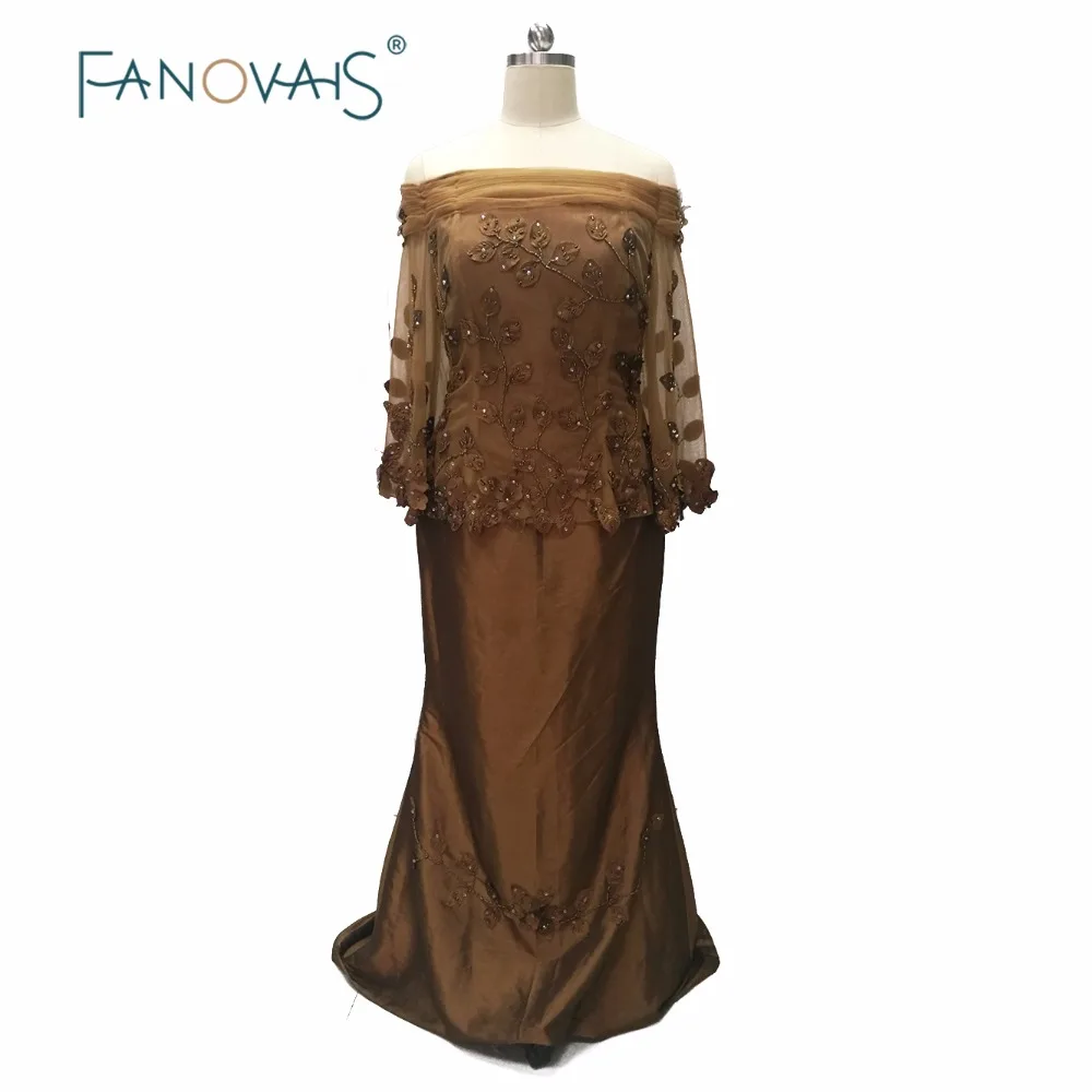

Plus Size Mother Of The Bride Dresses 2019 Long Taffeta Mermaid Bride/Groom Mother Dress For Weddings Beaded Appliques
